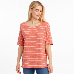 Chaus Striped Sweater Short Sleeves Scoop Neck Orange White Size Medium